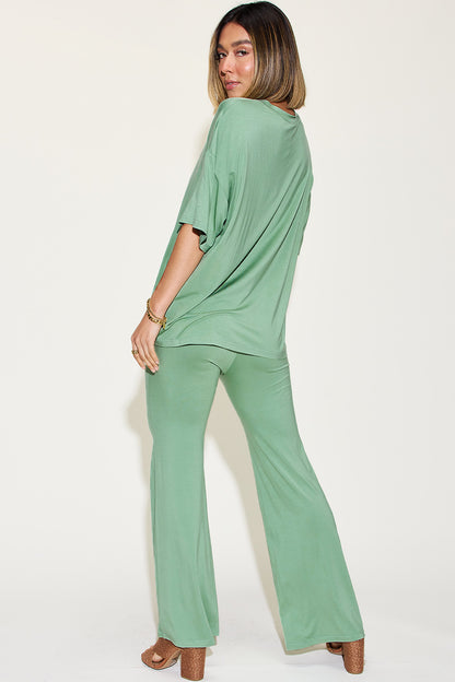 Basic Bae Full Size Bamboo Drop Shoulder T-Shirt and Flare Pants Set – Uneeque Designzz