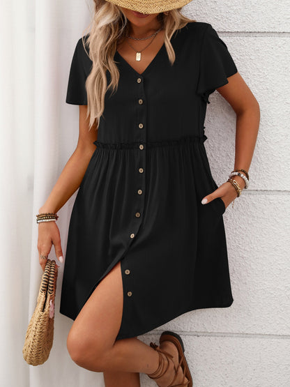 Button Front Flutter Sleeve Dress – Uneeque Designzz