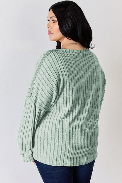 Basic Bae Full Size Ribbed Half Button Long Sleeve T-Shirt – Uneeque Designzz