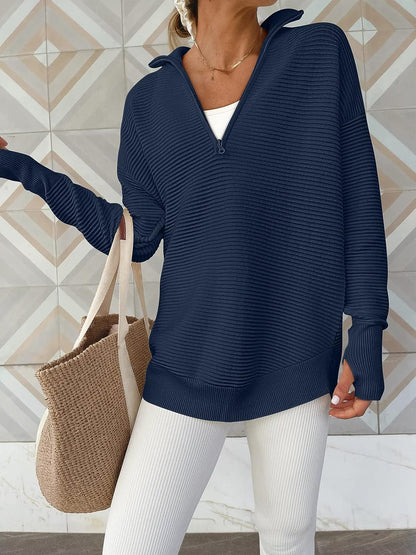 Half Zip Long Sleeve Knit Top – Uneeque Designzz