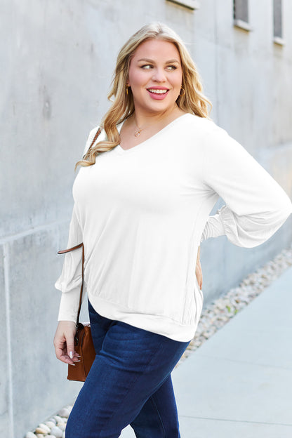 Basic Bae Full Size V-Neck Lantern Sleeve Top – Uneeque Designzz