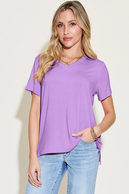 Basic Bae Bamboo Full Size V-Neck High-Low T-Shirt – Uneeque Designzz