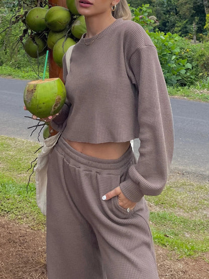 Waffle-Knit Round Neck Top and Pants Set – Uneeque Designzz