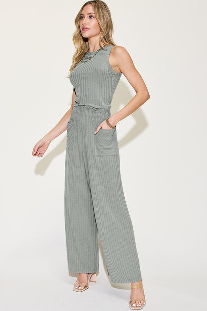 Basic Bae Full Size Ribbed Tank and Wide Leg Pants Set – Uneeque Designzz