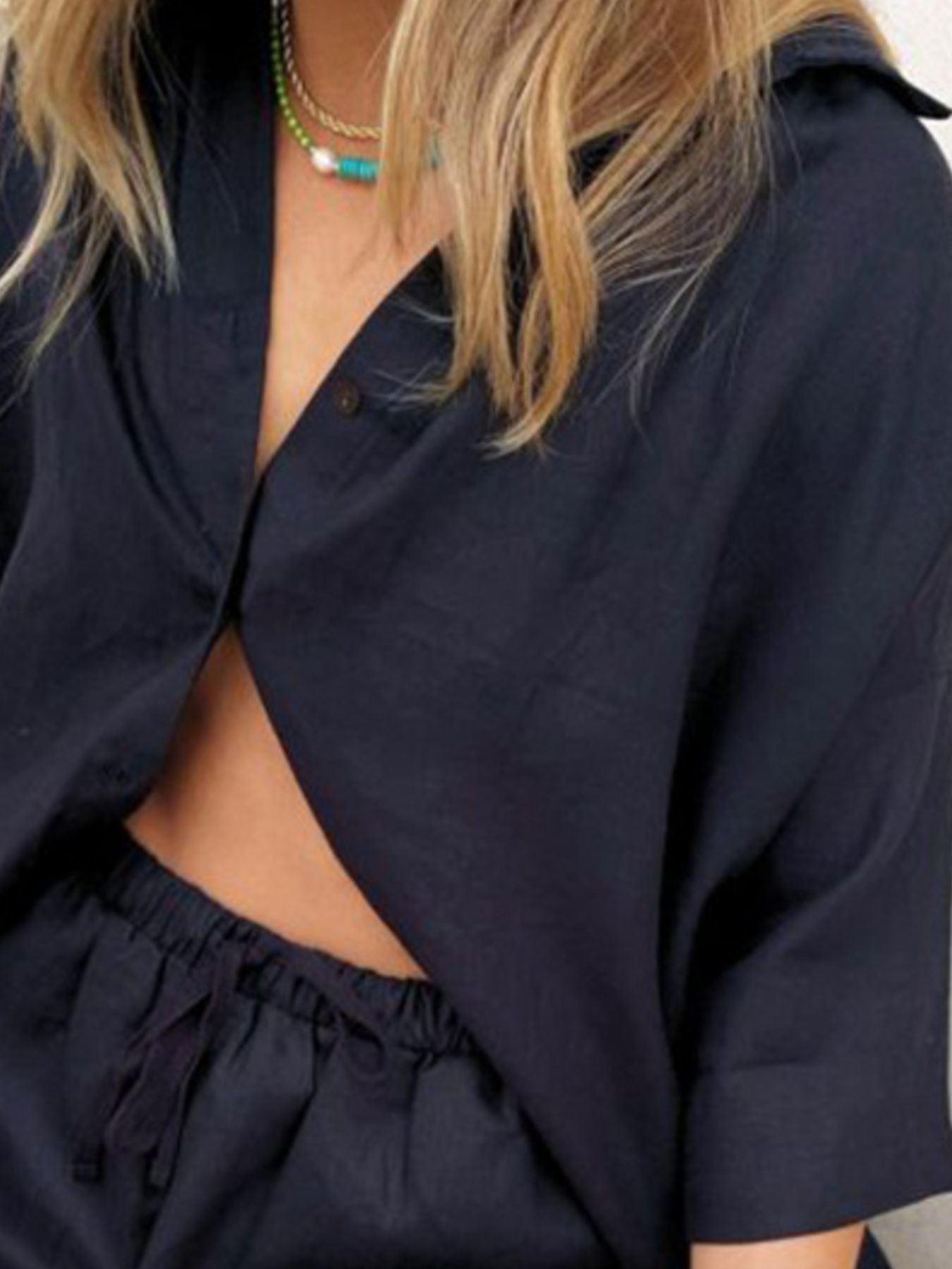 Button Up Shirt and Drawstring Shorts Set by Trendsi