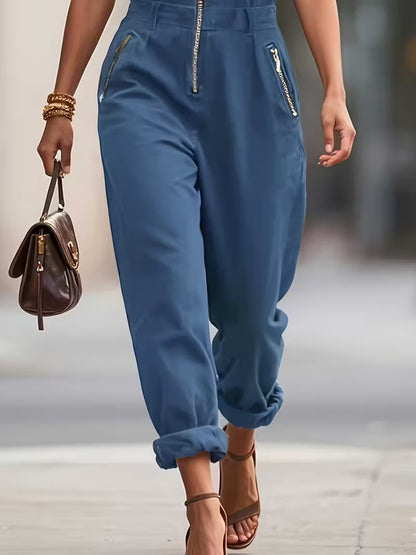 Sleeveless Zip-Up Jumpsuit with Pockets in Polyester – Uneeque Designzz