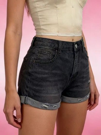 Distressed Denim Roll-Up Shorts – Uneeque Designzz