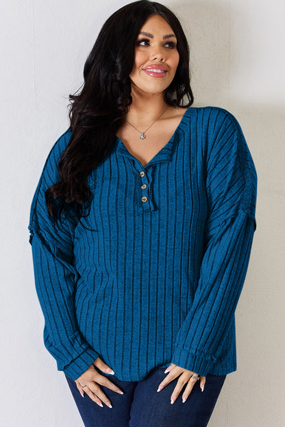 Basic Bae Full Size Ribbed Half Button Long Sleeve T-Shirt – Uneeque Designzz