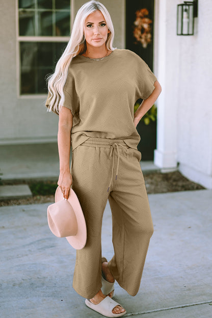 Double Take Full Size Texture Short Sleeve Top and Pants Set – Uneeque Designzz