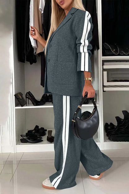 Full Size Contrast Lapel Collar Top and Pants Set – Uneeque Designzz