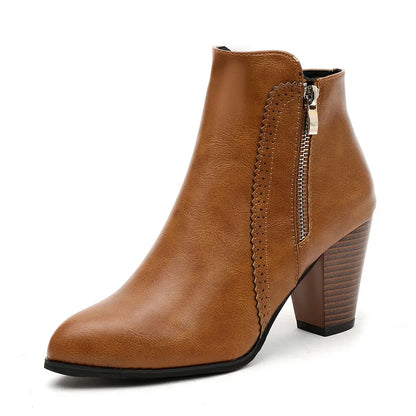 PU Leather Block Heel Boots – Uneeque Designzz
