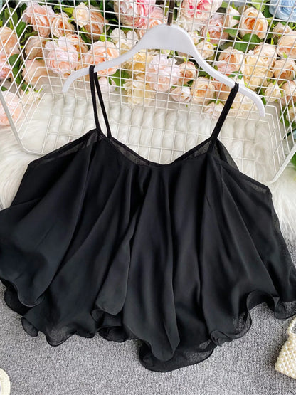 Ruffled Flowy Cami Tank Top with Tie Detail Lightweight Polyester – Uneeque Designzz
