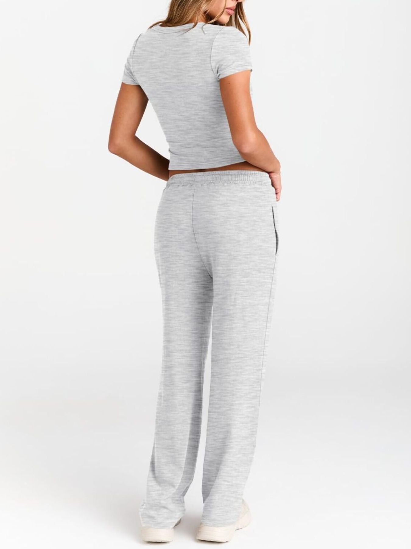 Round Neck Short Sleeve Tee and Pants Set by Trendsi