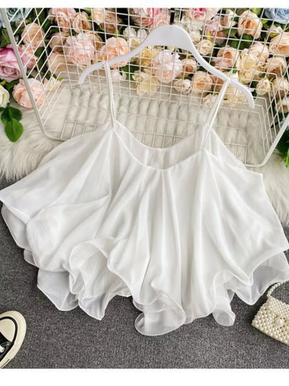 Ruffled Flowy Cami Tank Top with Tie Detail Lightweight Polyester – Uneeque Designzz