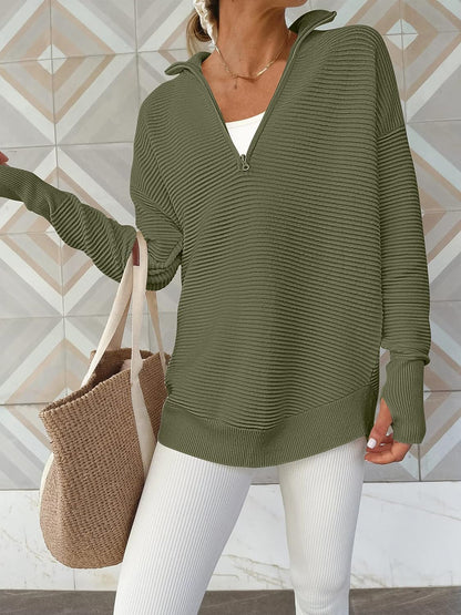 Half Zip Long Sleeve Knit Top – Uneeque Designzz