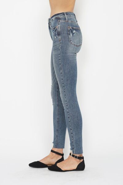Judy Blue Full Size Tummy Control Vintage Wash Hem Destroy Skinny Jeans – Uneeque Designzz
