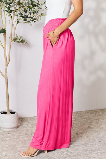 Double Take Full Size Smocked Wide Waistband Wide Leg Pants – Uneeque Designzz