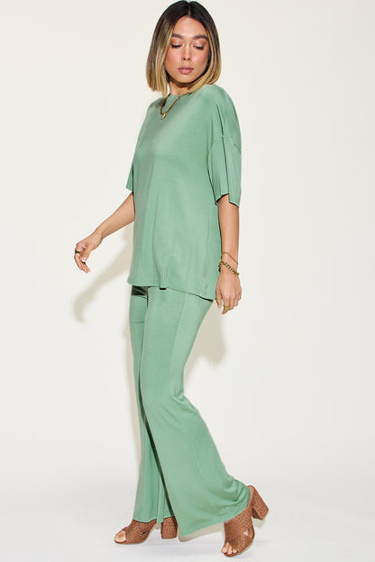 Basic Bae Full Size Bamboo Drop Shoulder T-Shirt and Flare Pants Set – Uneeque Designzz
