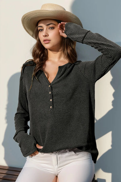Double Take Full Size Notched Thumbhole Long Sleeve T-Shirt – Uneeque Designzz