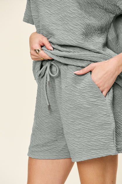 Double Take Full Size Texture Short Sleeve T-Shirt and Drawstring Shorts Set – Uneeque Designzz