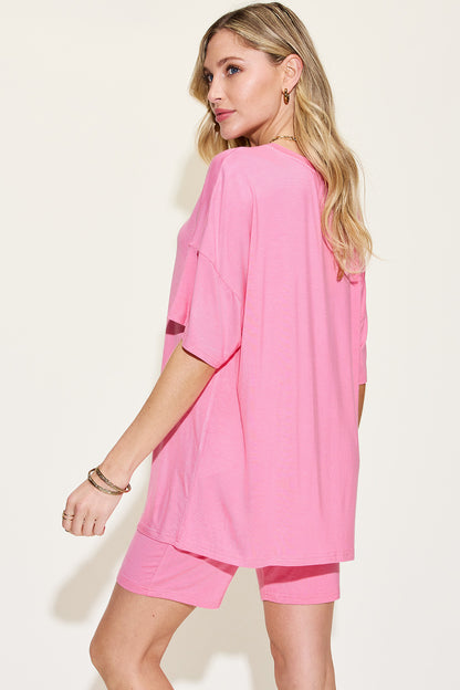 Basic Bae Full Size V-Neck Drop Shoulder T-Shirt and Shorts Set – Uneeque Designzz