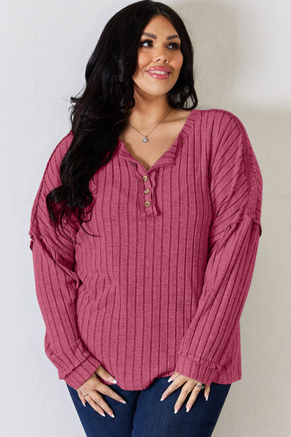 Basic Bae Full Size Ribbed Half Button Long Sleeve T-Shirt – Uneeque Designzz