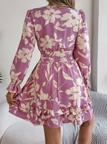 Tied Ruffled Printed Long Sleeve Dress – Uneeque Designzz