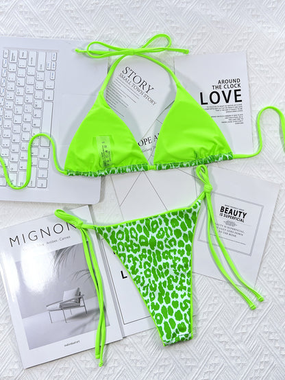 Leopard Print Halter Neck Tie Side Bikini Set – Uneeque Designzz