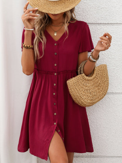 Button Front Flutter Sleeve Dress – Uneeque Designzz