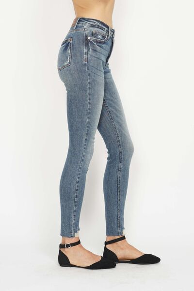 Judy Blue Full Size Tummy Control Vintage Wash Hem Destroy Skinny Jeans – Uneeque Designzz