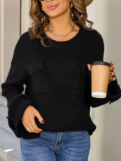 Pocket Detail Round Neck Sweater – Uneeque Designzz