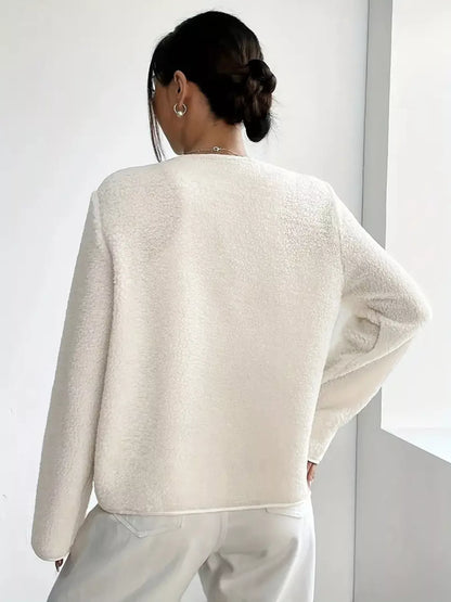 Textured Button Front Fleece Jacket Plus Size Casual Outerwear – Uneeque Designzz