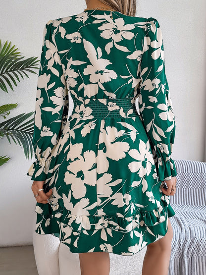 Tied Ruffled Printed Long Sleeve Dress – Uneeque Designzz