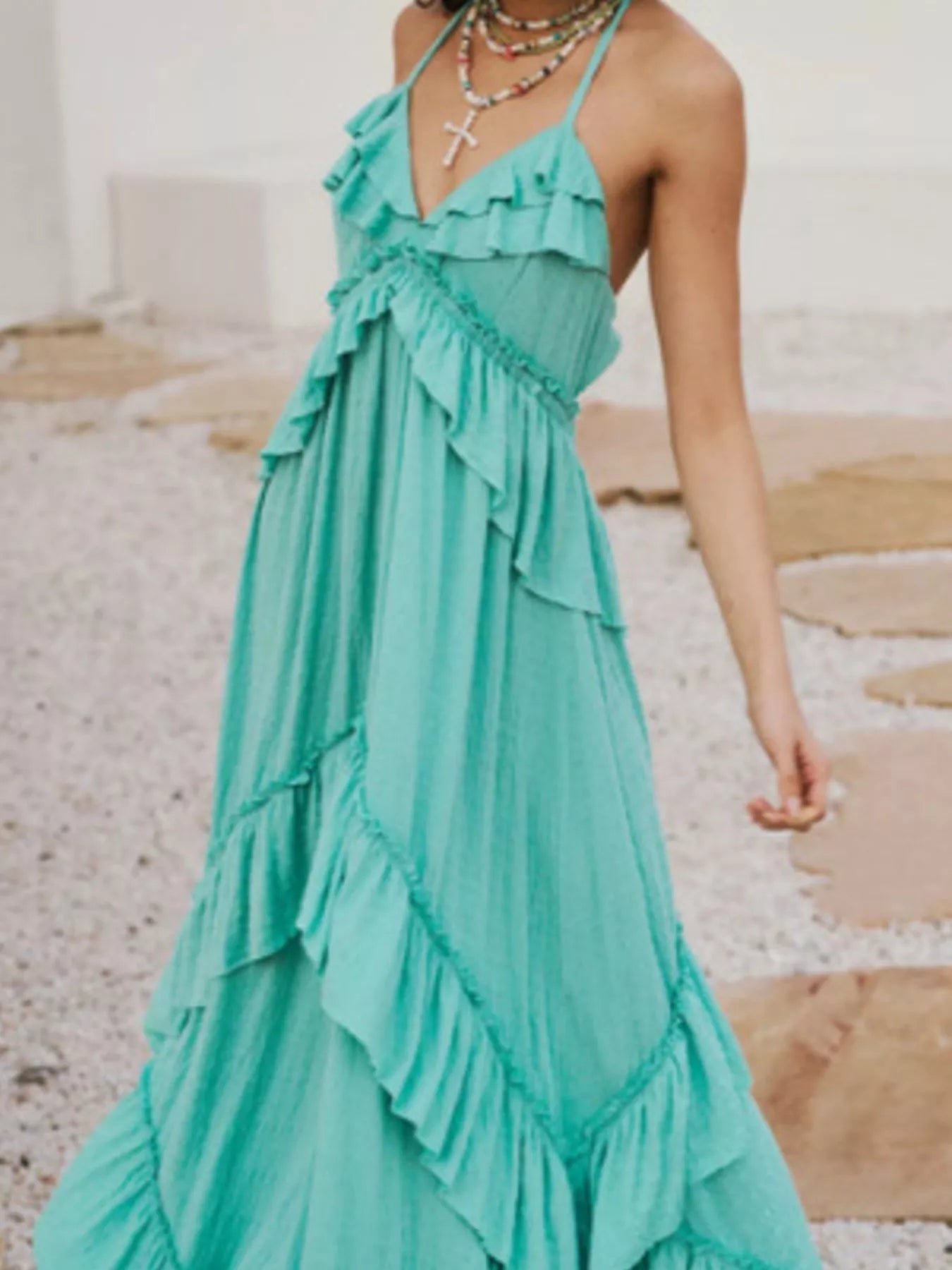 Ruffled Halter Neck Maxi Dress by Trendsi