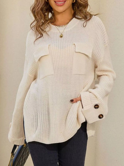 Pocket Detail Round Neck Sweater – Uneeque Designzz