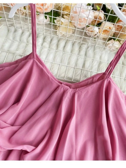 Ruffled Flowy Cami Tank Top with Tie Detail Lightweight Polyester – Uneeque Designzz