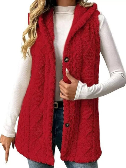 Hooded Button-Up Sherpa Vest Coat – Uneeque Designzz