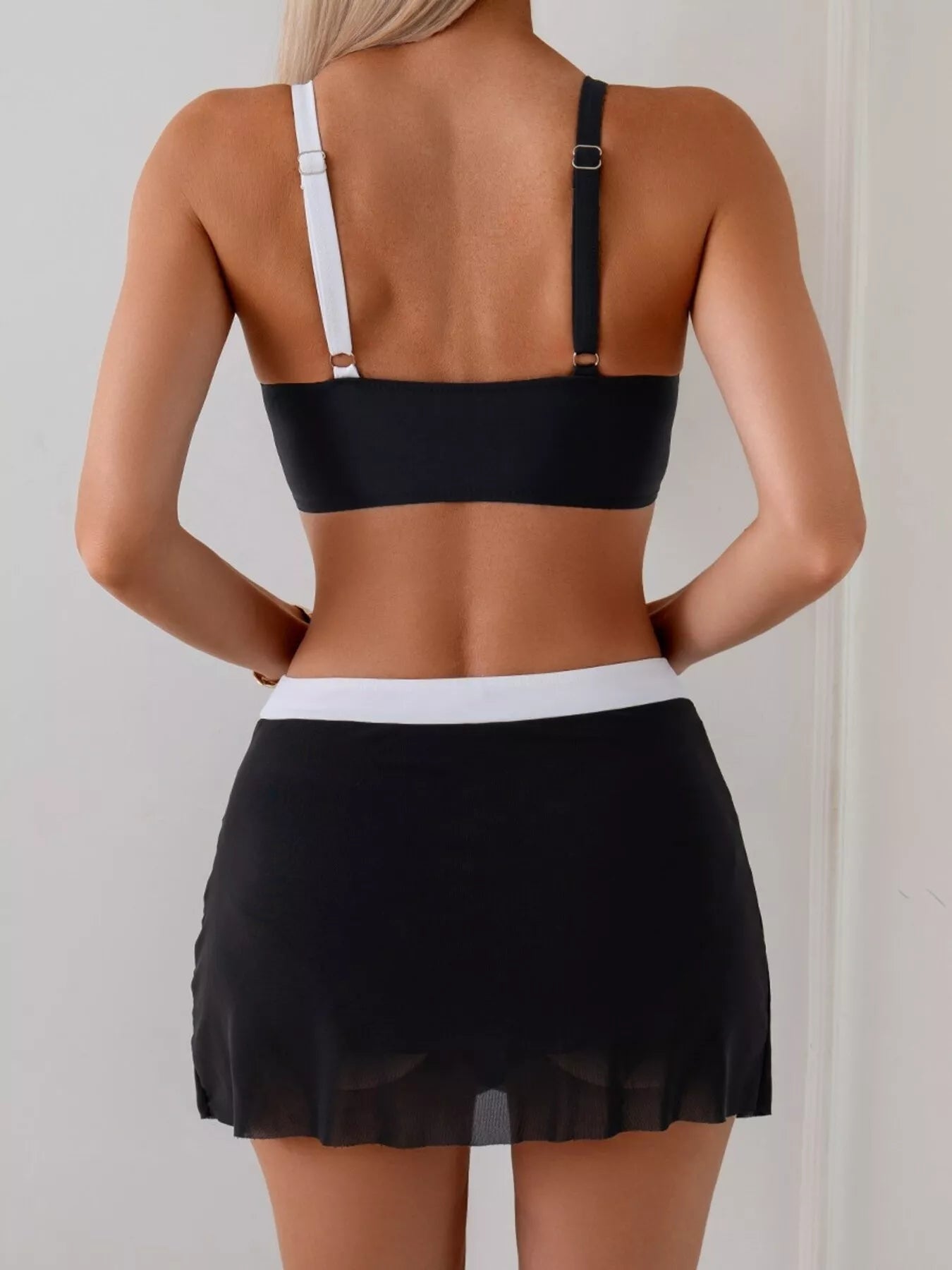 Two Tone Cami and Skort Swim Set by Trendsi