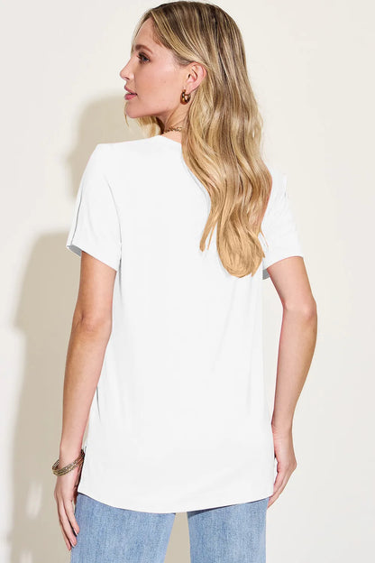 Basic Bae Bamboo Full Size V-Neck High-Low T-Shirt – Uneeque Designzz