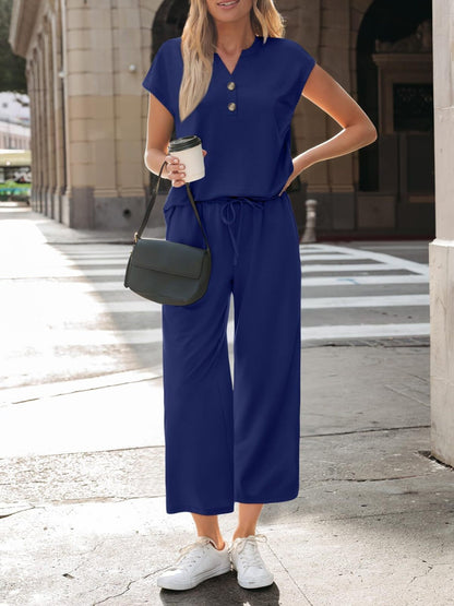 Notched Short Sleeve Top and Pants Set – Uneeque Designzz
