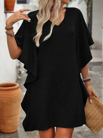 Ruffled Flutter Sleeve V-Neck Mini Dress – Uneeque Designzz