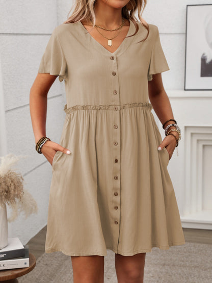 Button Front Flutter Sleeve Dress – Uneeque Designzz