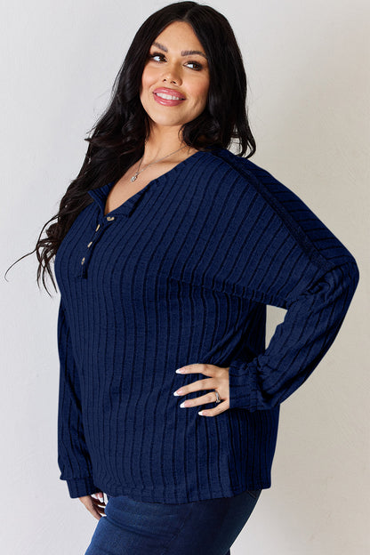 Basic Bae Full Size Ribbed Half Button Long Sleeve T-Shirt – Uneeque Designzz