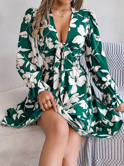 Tied Ruffled Printed Long Sleeve Dress – Uneeque Designzz