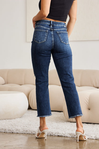 RFM Crop Dylan Full Size Tummy Control Distressed High Waist Raw Hem Jeans – Uneeque Designzz