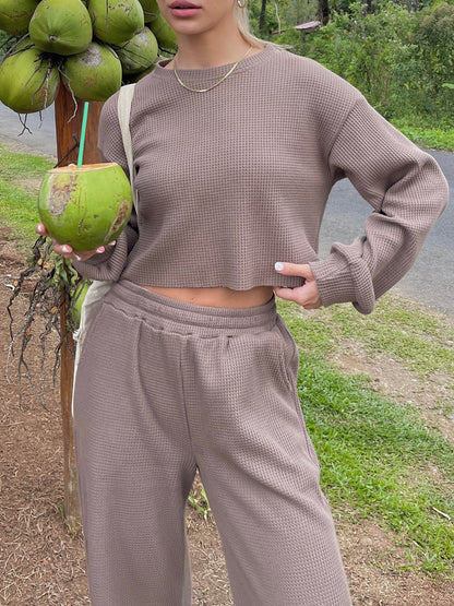 Waffle-Knit Round Neck Top and Pants Set – Uneeque Designzz