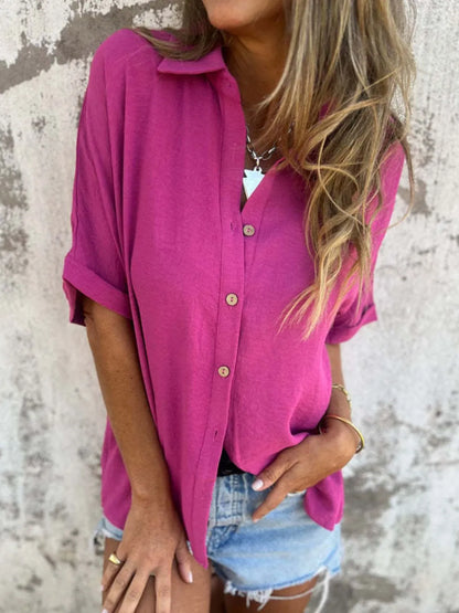 Full Size Collared Neck Half Sleeve Shirt Plus Size – Uneeque Designzz