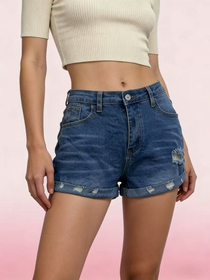 Distressed Denim Roll-Up Shorts – Uneeque Designzz
