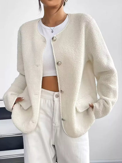 Textured Button Front Fleece Jacket Plus Size Casual Outerwear – Uneeque Designzz