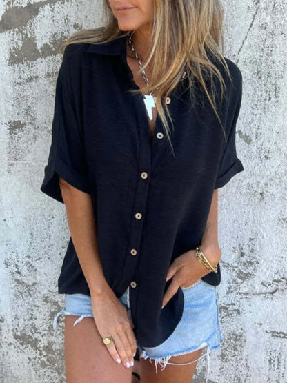 Full Size Collared Neck Half Sleeve Shirt Plus Size – Uneeque Designzz